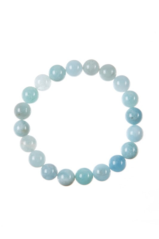Aquamarine Stone Bead Stretch Bracelet