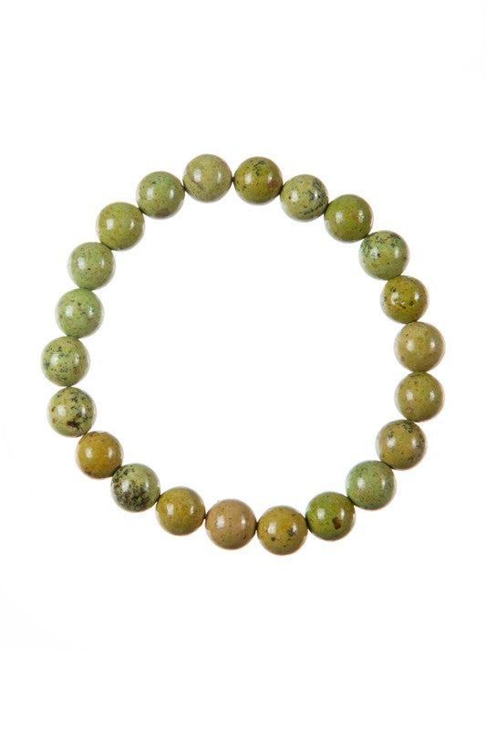 Green Medicinal Stone Bead Stretch Bracelet