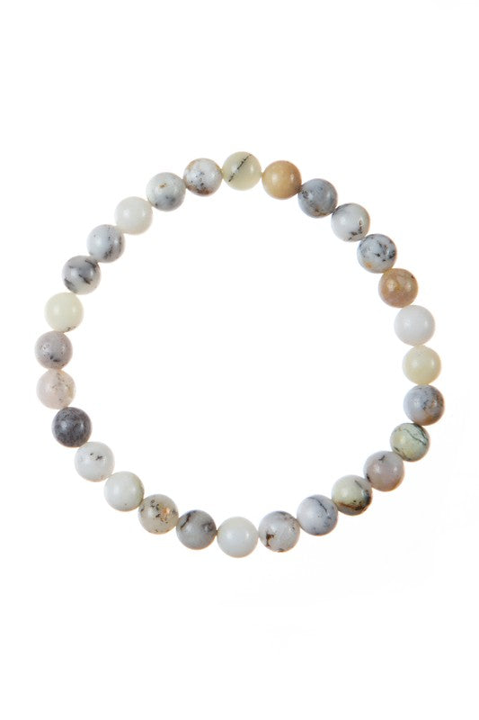 White Opal Stone Bead Stretch Bracelet