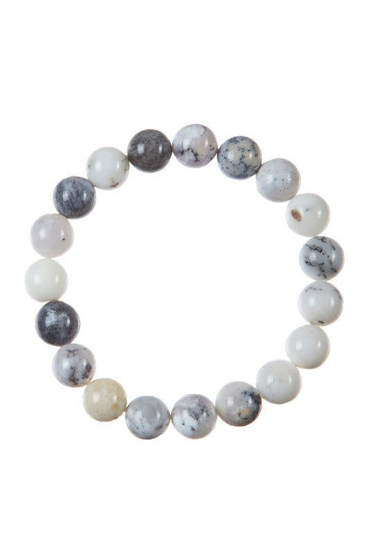 White Opal Stone Bead Stretch Bracelet