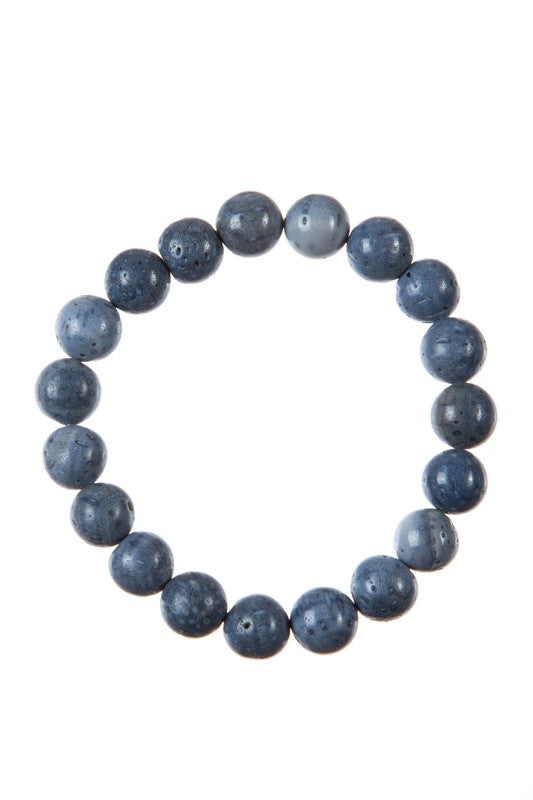 Blue Coral Stone Bead Stretch Bracelet