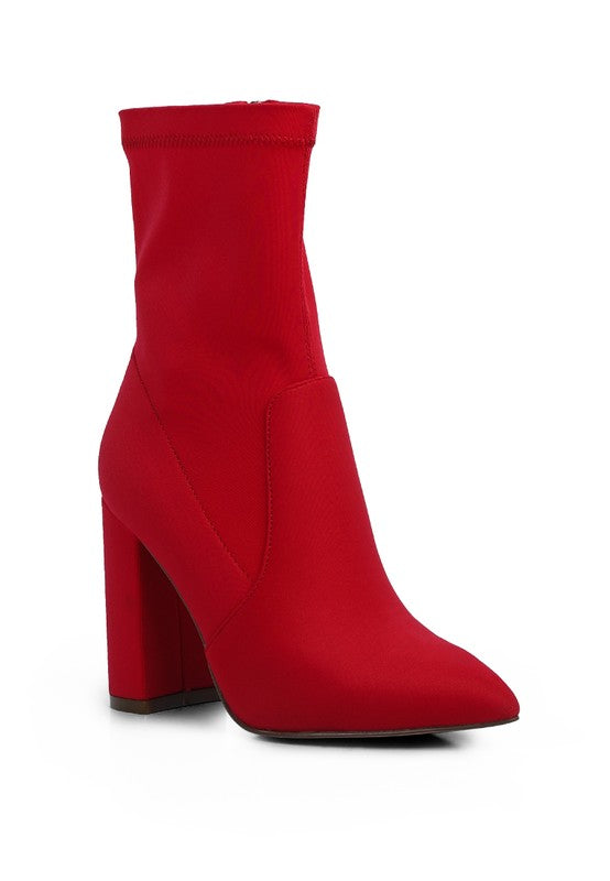 Lycra Block Heeled Boots