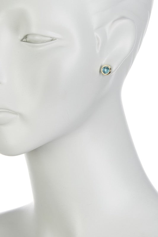 Sky Blue Crystal 8mm Post Earrings In Gold - GF