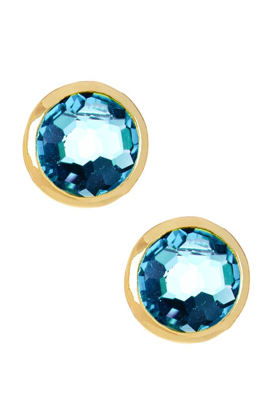 Sky Blue Crystal 8mm Post Earrings In Gold - GF