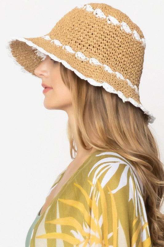 Color Trim Straw Bucket Hat