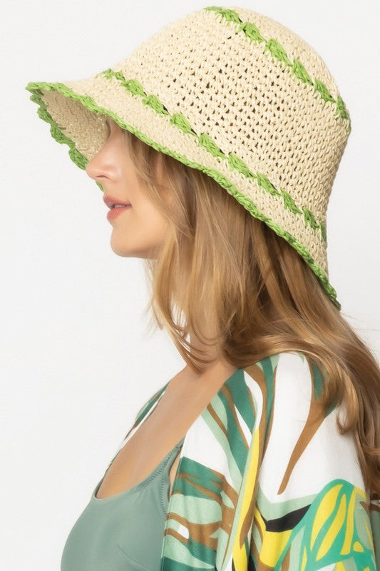 Color Trim Straw Bucket Hat